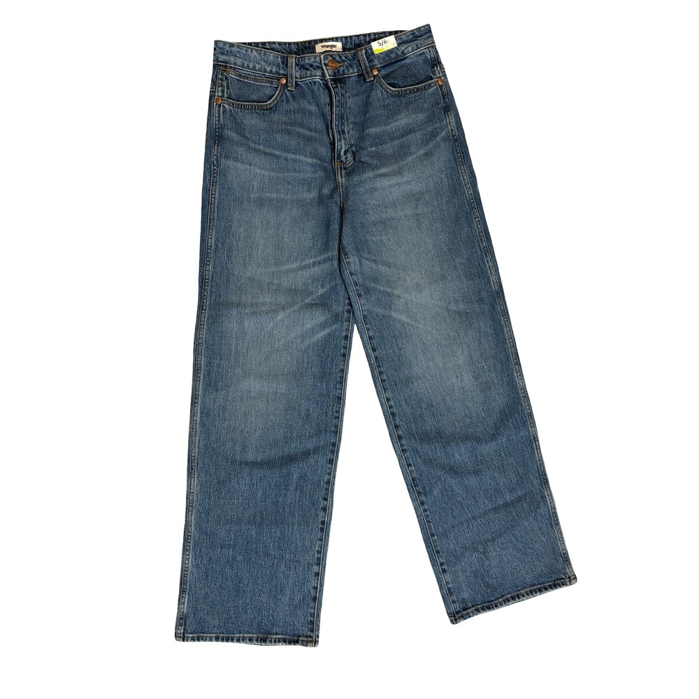 Wrangler High Rise Wide Leg Jeans Size 5/6x32 Blue Cotton Blend 10MWZCR